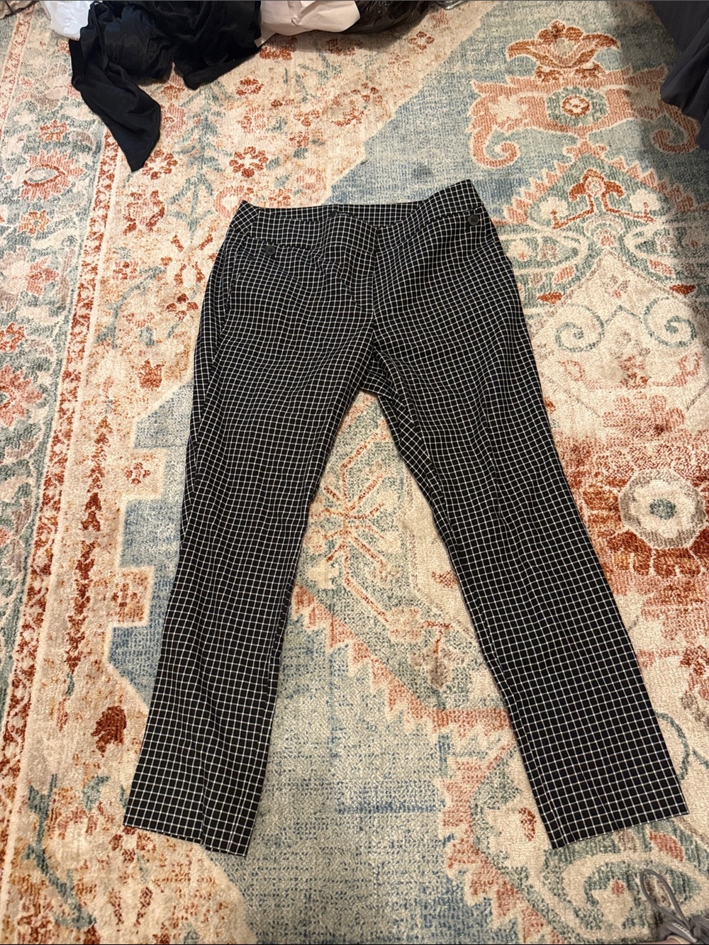 LOFT Black and White Windowpane Cropped Pants